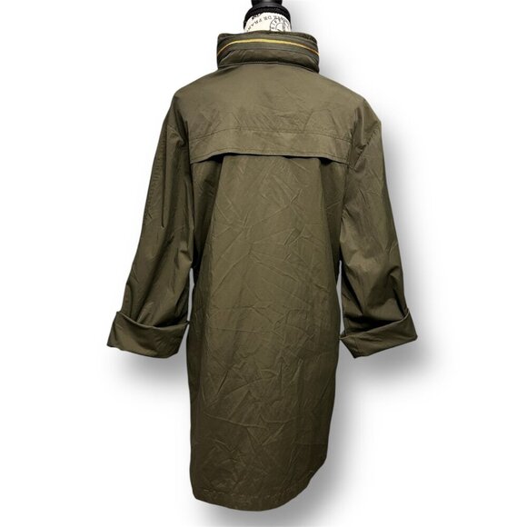 Antonio Melani XL Olive Green Hooded Utility Trench Coat Gold Zip Jacket Fall - Picture 7 of 14